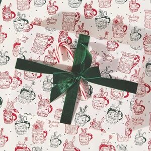 NWT Anthropologie Louise Pretzel Santa Christmas Gift Wrap Wrapping Paper